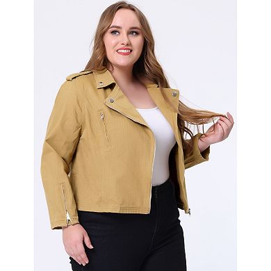 Women's Plus Size Denim Inclined Zip Motorcycle Jacket