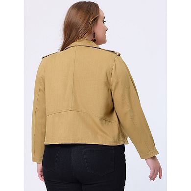 Women's Plus Size Denim Inclined Zip Motorcycle Jacket