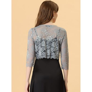 Women's Elegant Sheer Floral Lace Shrug Top Cropped Bolero Cardigan