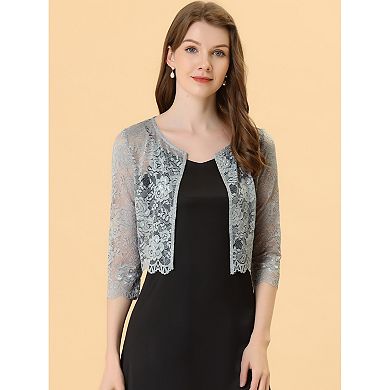 Women's Elegant Sheer Floral Lace Shrug Top Cropped Bolero Cardigan