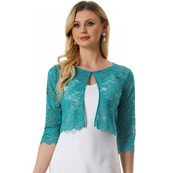 Women's Elegant Sheer Floral Lace Shrug Top Cropped Bolero Cardigan Burgundy X LARGE