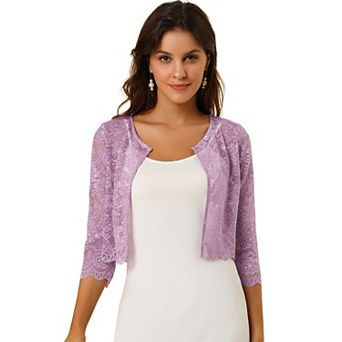 Women's Elegant Sheer Floral Lace Shrug Top Cropped Bolero Cardigan Burgundy X LARGE