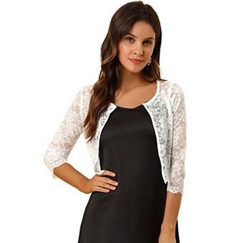 Women's Elegant Sheer Floral Lace Shrug Top Cropped Bolero Cardigan Burgundy X LARGE