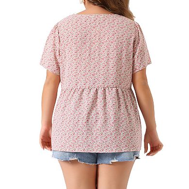 Women's Plus Size Summer Elegant Floral V Neck Peplum Blouse