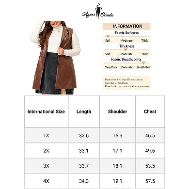 Women's Plus Size Notched Lapel Sleeveless Casual Pu Jacket Vest