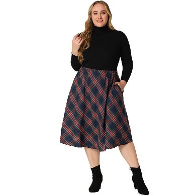 Women's Plus Size A Line Knee Length Plaid Flare Skirt