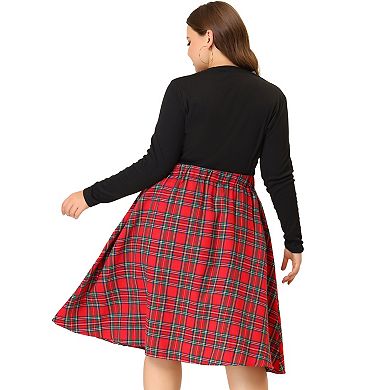 Women's Plus Size A Line Knee Length Plaid Flare Skirt
