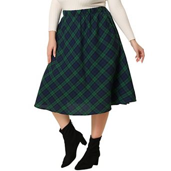 Women's Plus Size A Line Knee Length Plaid Flare Skirt