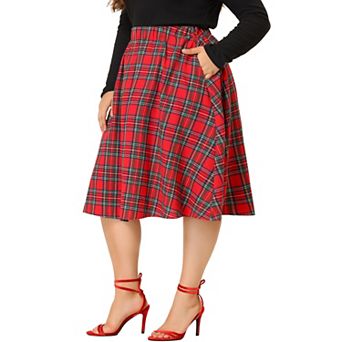 Women's Plus Size A Line Knee Length Plaid Flare Skirt