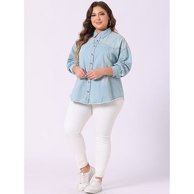 Women's Plus Size Outfits Fashion Button Down Denim Shirt