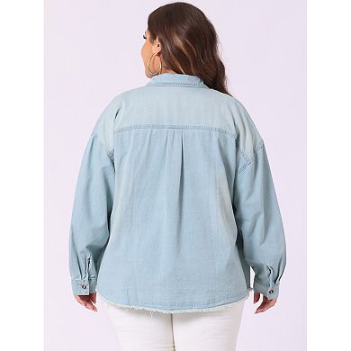 Women's Plus Size Outfits Fashion Button Down Denim Shirt