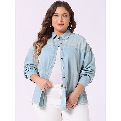 Women's Plus Size Outfits Fashion Button Down Denim Shirt