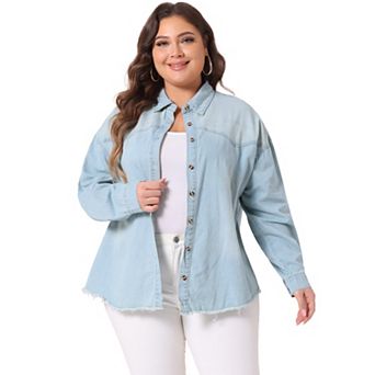 Women's Plus Size Outfits Fashion Button Down Denim Shirt