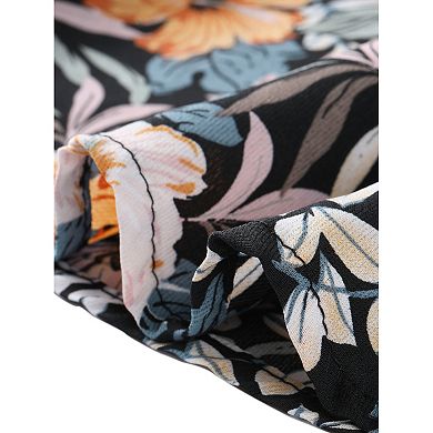 Women's Cap Sleeve Drawstring Waist Summer Chiffon Floral A-Line Shirt Dress