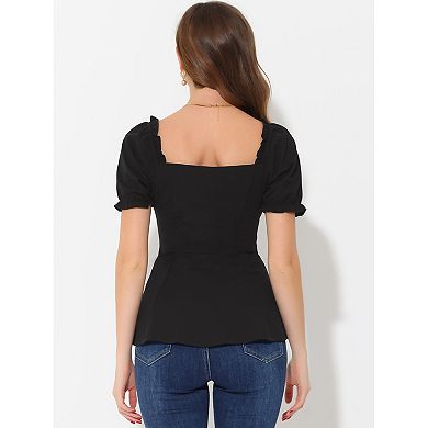 Ruffles Peplum Top for Women's Elegant Sweetheart Neck Sleeve Blouse