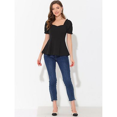 Ruffles Peplum Top for Women's Elegant Sweetheart Neck Sleeve Blouse
