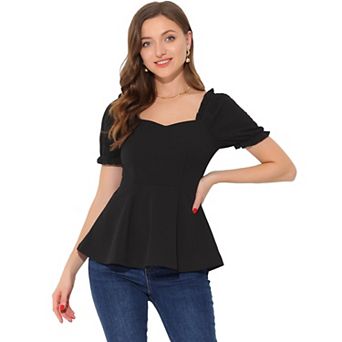 Ruffles Peplum Top For Women's Elegant Sweetheart Neck Sleeve Blouse