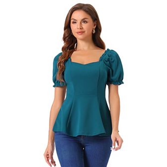 Ruffles Peplum Top For Women's Elegant Sweetheart Neck Sleeve Blouse