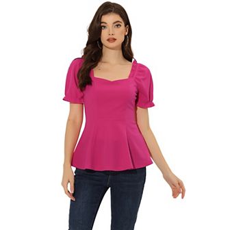 Ruffles Peplum Top For Women's Elegant Sweetheart Neck Sleeve Blouse