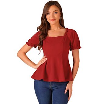 Ruffles Peplum Top For Women's Elegant Sweetheart Neck Sleeve Blouse