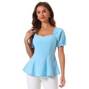Ruffles Peplum Top For Women's Elegant Sweetheart Neck Sleeve Blouse