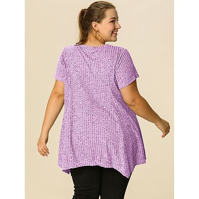 Women's Plus Size Short Sleeve Round Neck Solid Asymmetrical Top