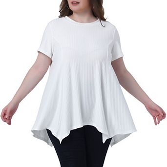 Women's Plus Size Short Sleeve Round Neck Solid Asymmetrical Top
