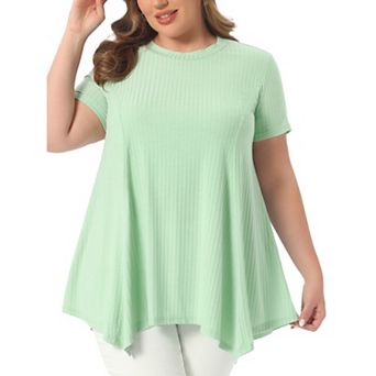 Women's Plus Size Short Sleeve Round Neck Solid Asymmetrical Top