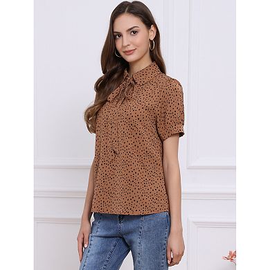 Women's Retro Dots Blouses Bow Tie Peter Pan Collar Chiffon Blouse