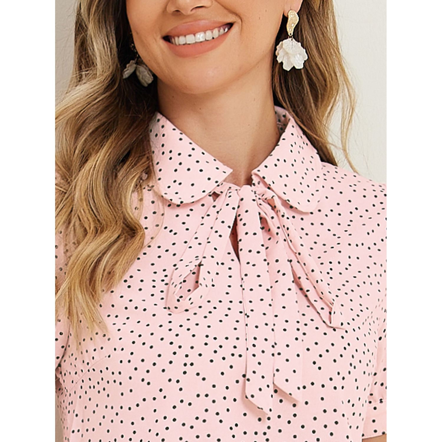 Allegra K Women's Peter Pan Collar Shirt Vintage 1950s Solid Short