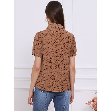 Women's Retro Dots Blouses Bow Tie Peter Pan Collar Chiffon Blouse