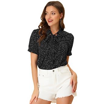 Women's Retro Dots Blouses Bow Tie Peter Pan Collar Chiffon Blouse