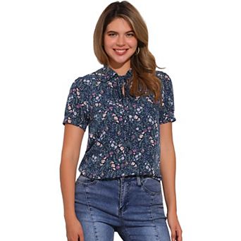 Women's Retro Dots Blouses Bow Tie Peter Pan Collar Chiffon Blouse