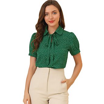 Women's Retro Dots Blouses Bow Tie Peter Pan Collar Chiffon Blouse