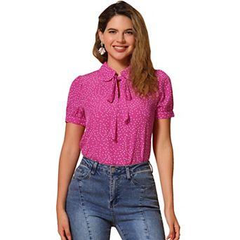 Women's Retro Dots Blouses Bow Tie Peter Pan Collar Chiffon Blouse