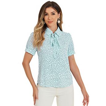 Women's Retro Dots Blouses Bow Tie Peter Pan Collar Chiffon Blouse