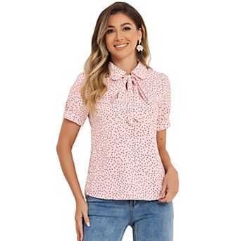 Women's Retro Dots Blouses Bow Tie Peter Pan Collar Chiffon Blouse