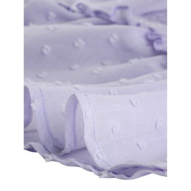 Women's Smocked Square Neck Semi-Sheer Ruffle Summer Swiss Dots Blouse