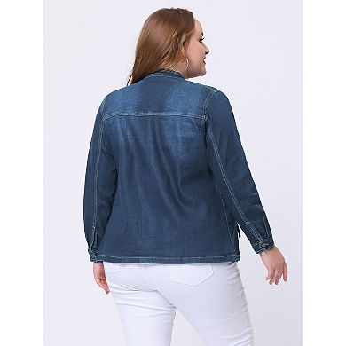 Women's Plus Size Fall Outfits Drawstring Waist Zipper Denim Jacket