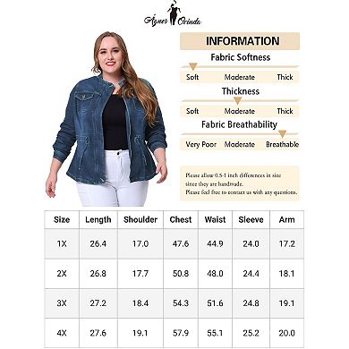 Women's Plus Size Fall Outfits Drawstring Waist Zipper Denim Jacket