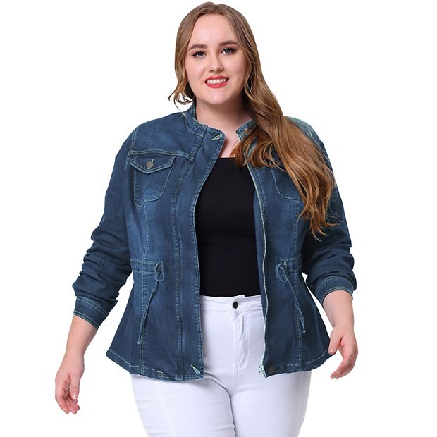 Women's Plus Size Fall Outfits Drawstring Waist Zipper Denim