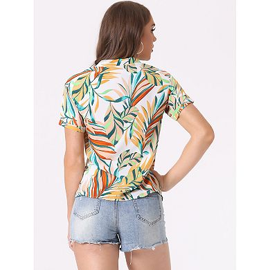 Women's Hawaiian Beach Floral Leaves Button Down Shirt