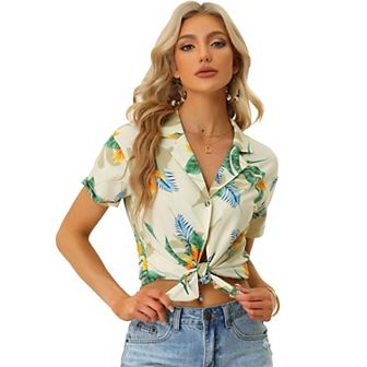 Women's Hawaiian Beach Floral Leaves Button Down Shirt