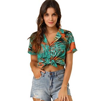 Women's Hawaiian Beach Floral Leaves Button Down Shirt
