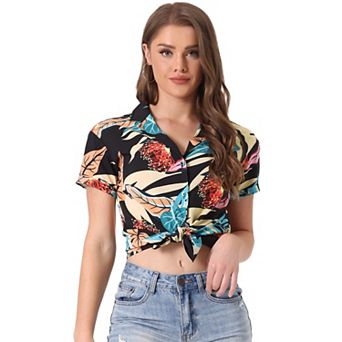 Women's Hawaiian Beach Floral Leaves Button Down Shirt