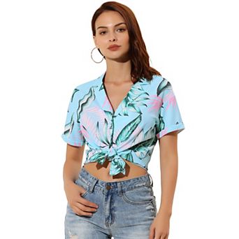 Women's Hawaiian Beach Floral Leaves Button Down Shirt