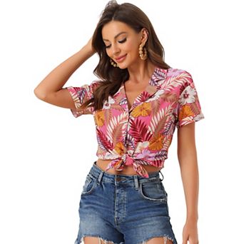 Women's Hawaiian Beach Floral Leaves Button Down Shirt