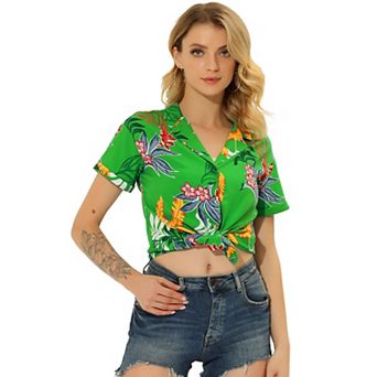 Women's Hawaiian Beach Floral Leaves Button Down Shirt