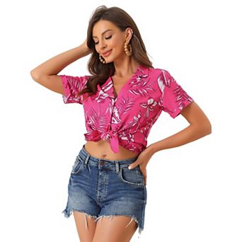 Women's Hawaiian Beach Floral Leaves Button Down Shirt