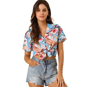 Women's Hawaiian Beach Floral Leaves Button Down Shirt